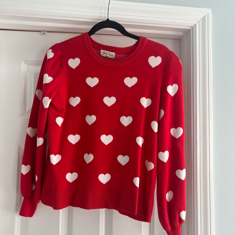 Red and White Heart Pattern Sweater